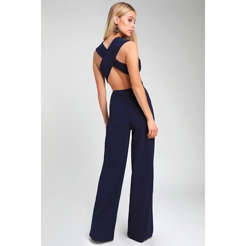 Lulus Thinking Out Loud Navy Blue Backless Jumpsuit - Size S